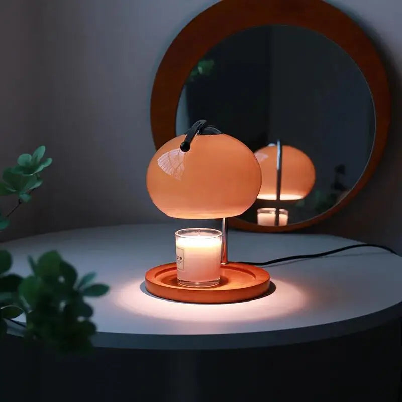 Retro Glass Table Lamp Aromatherapy Candle Warmer Bedroom Bedside Atmosphere Light