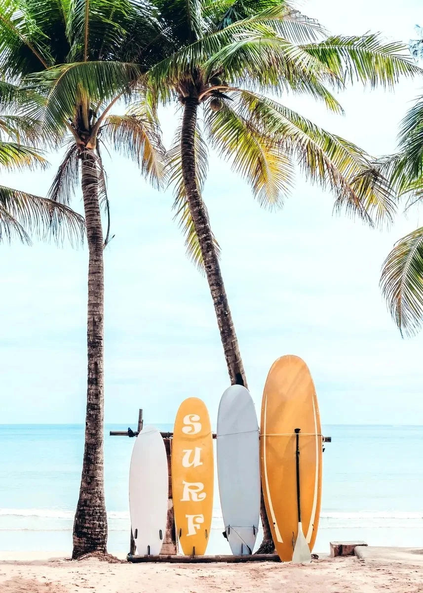 Nordic Summer Beach Surfing Canvas Painting Poster for Home Decor