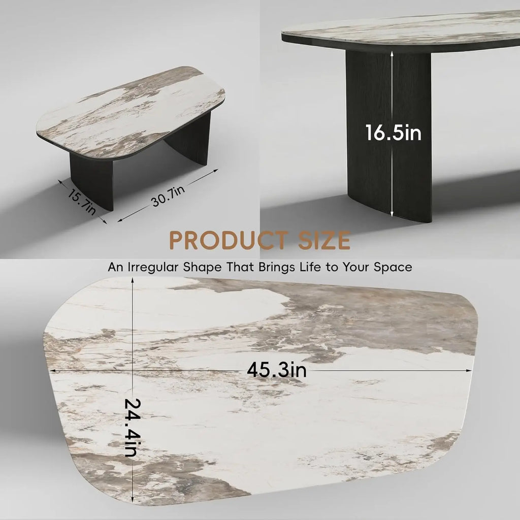 Luxury Marble Coffee Table with Sintered Stone Top and Wood-Look Base