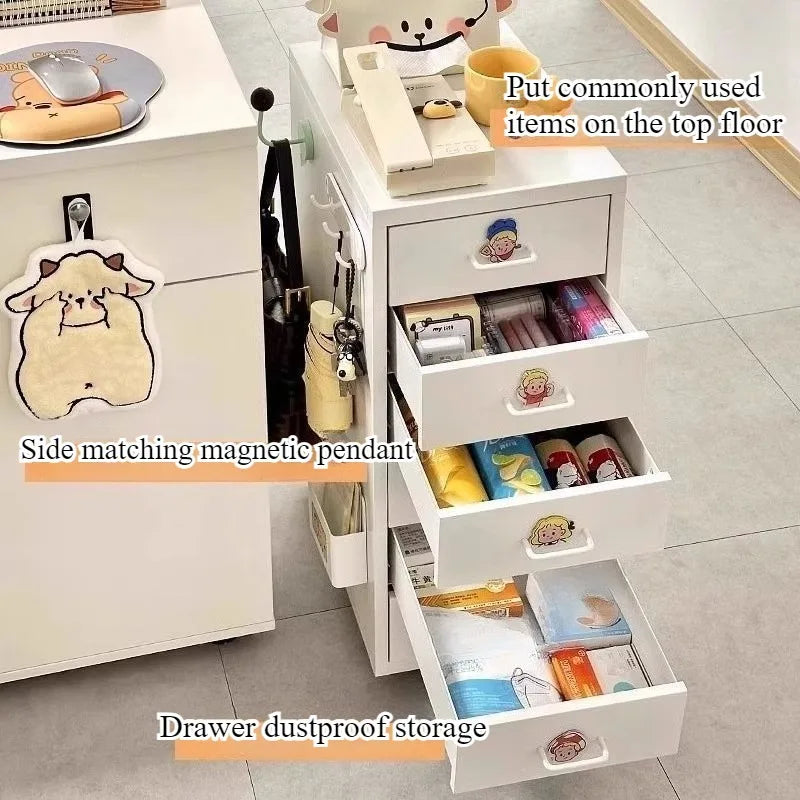 Narrow Metal Drawer Storage Cabinet Bedside Table with Silent Slides