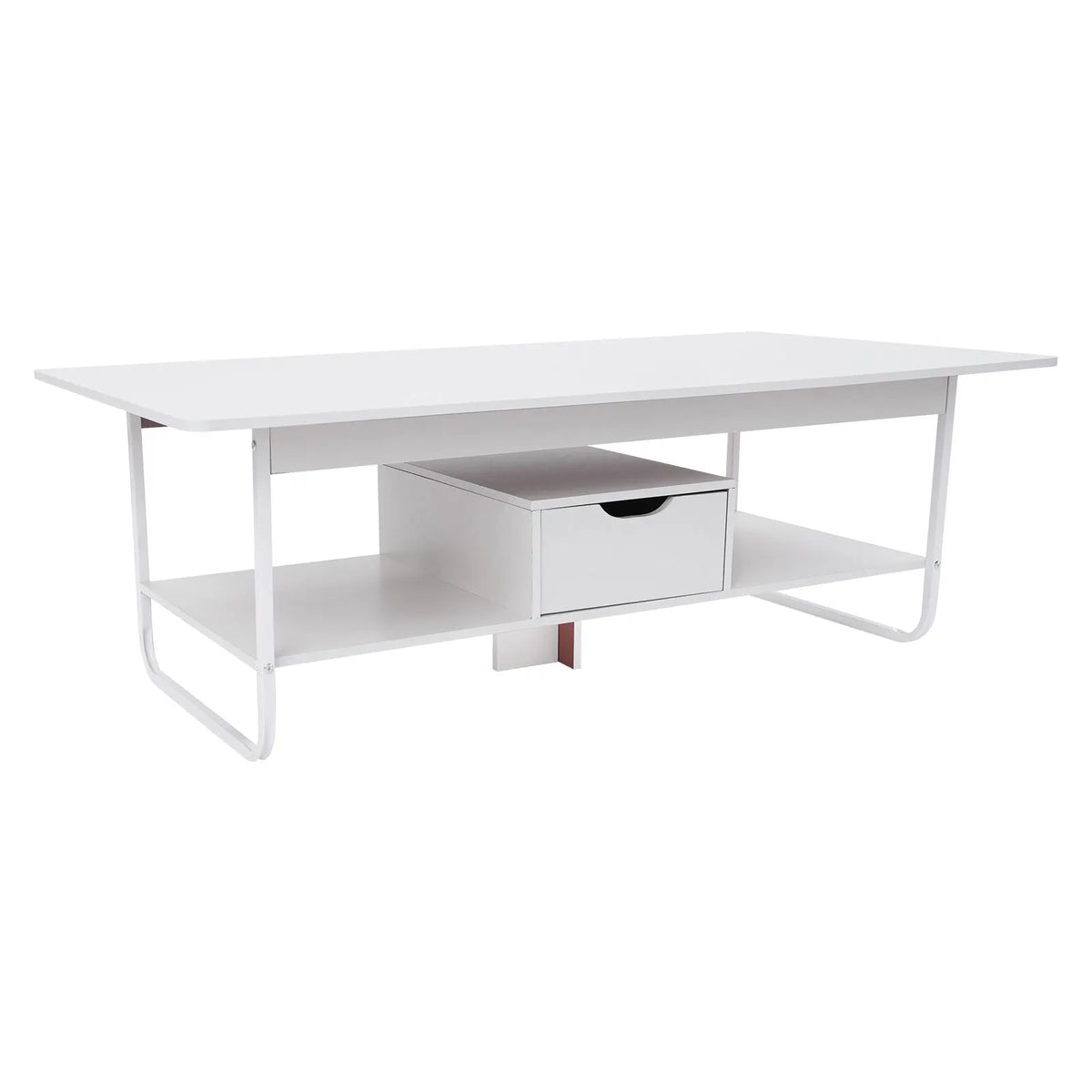 White 2-Tier Rectangular Coffee Table with Drawer