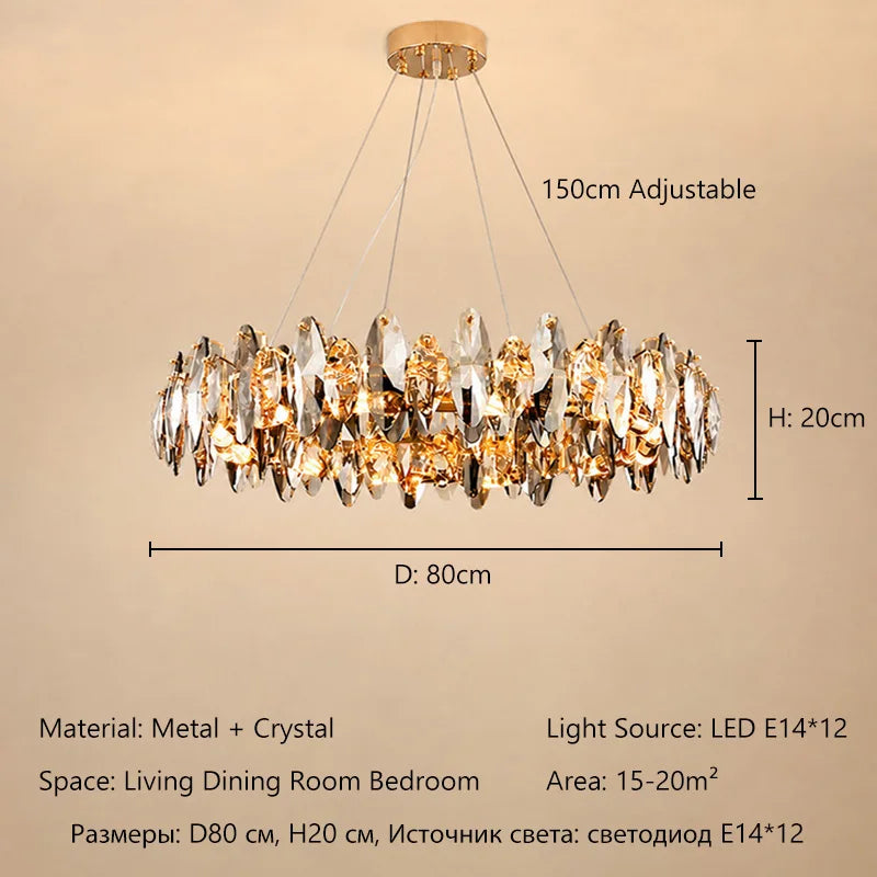 Modern Luxury Crystal Chandelier LED Pendant Light Living Room Dining Room