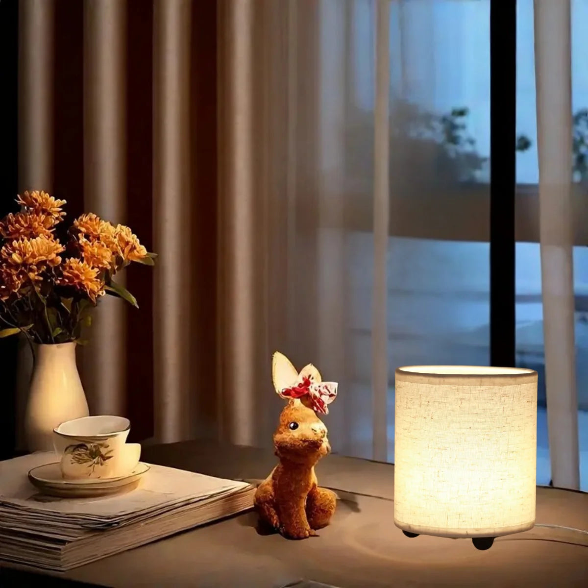 Modern Printed Fabric USB Desk Lamp Warm White for Bedroom