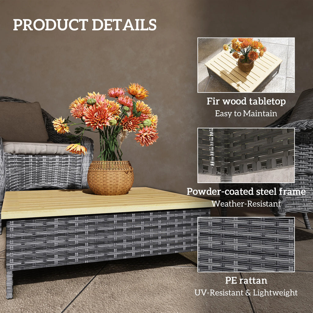 Square PE Rattan Outdoor Side Table with Fir Wood Top 70x70x25 cm