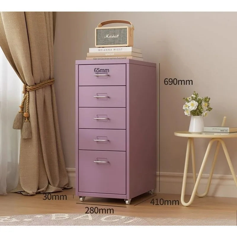 Narrow Metal Drawer Storage Cabinet Bedside Table with Silent Slides