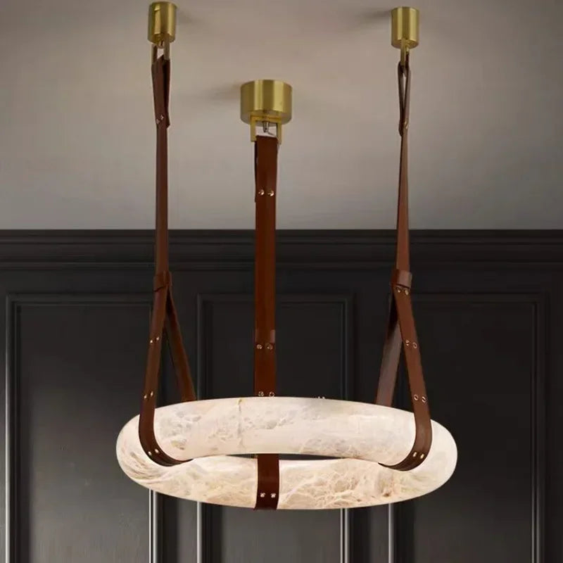 Modern Imitation Marble Resin LED Pendant Light Circular Ring Dining Room Living