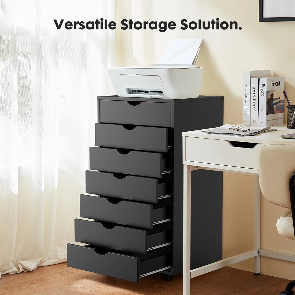 7-Drawer Wooden Mobile Storage Cabinet with Rolling Wheels