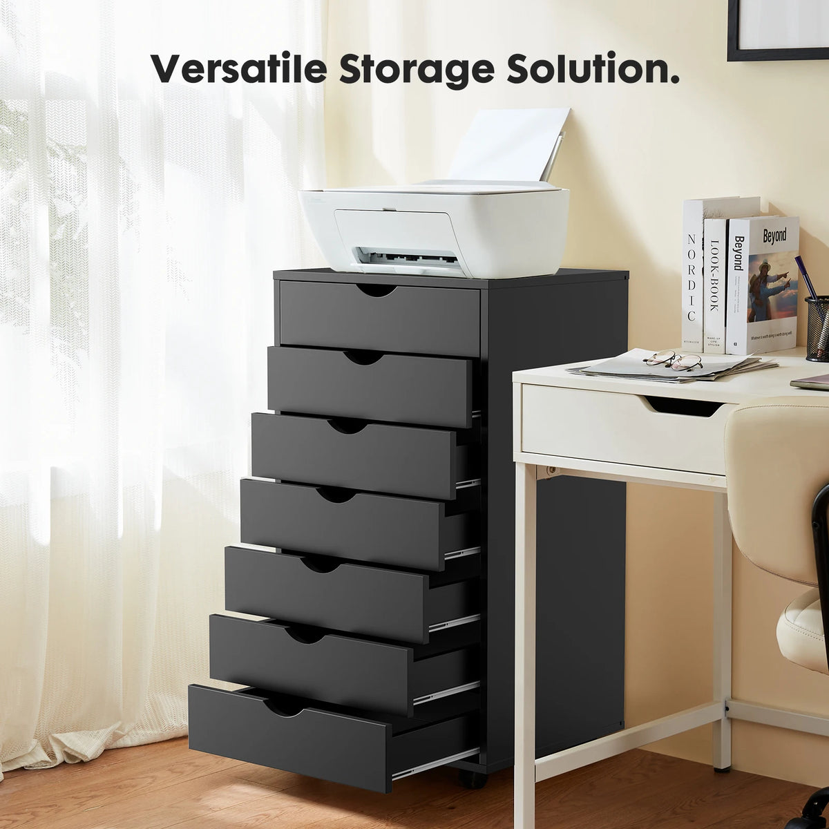 7-Drawer Wooden Mobile Storage Cabinet with Rolling Wheels