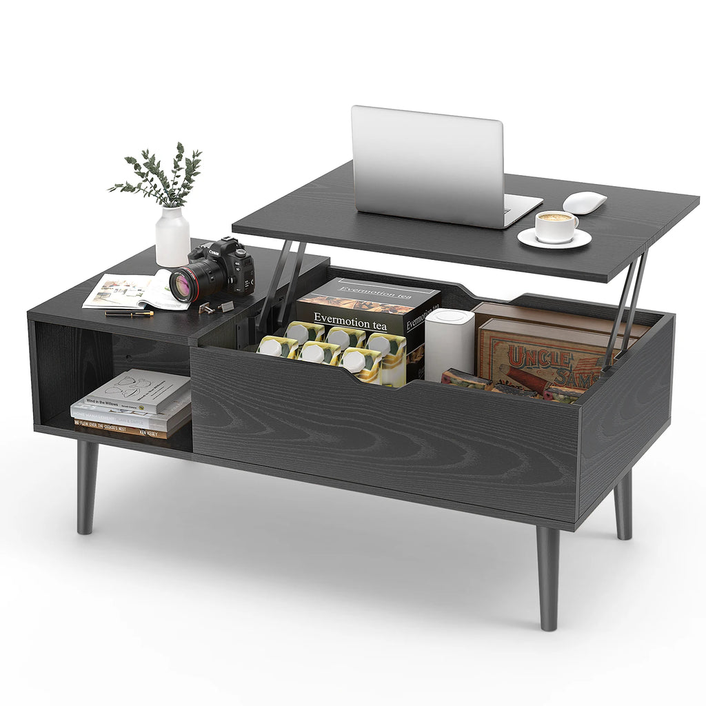 100 x 50 cm Wood Lift Top Coffee Table with Adjustable Storage Shelf