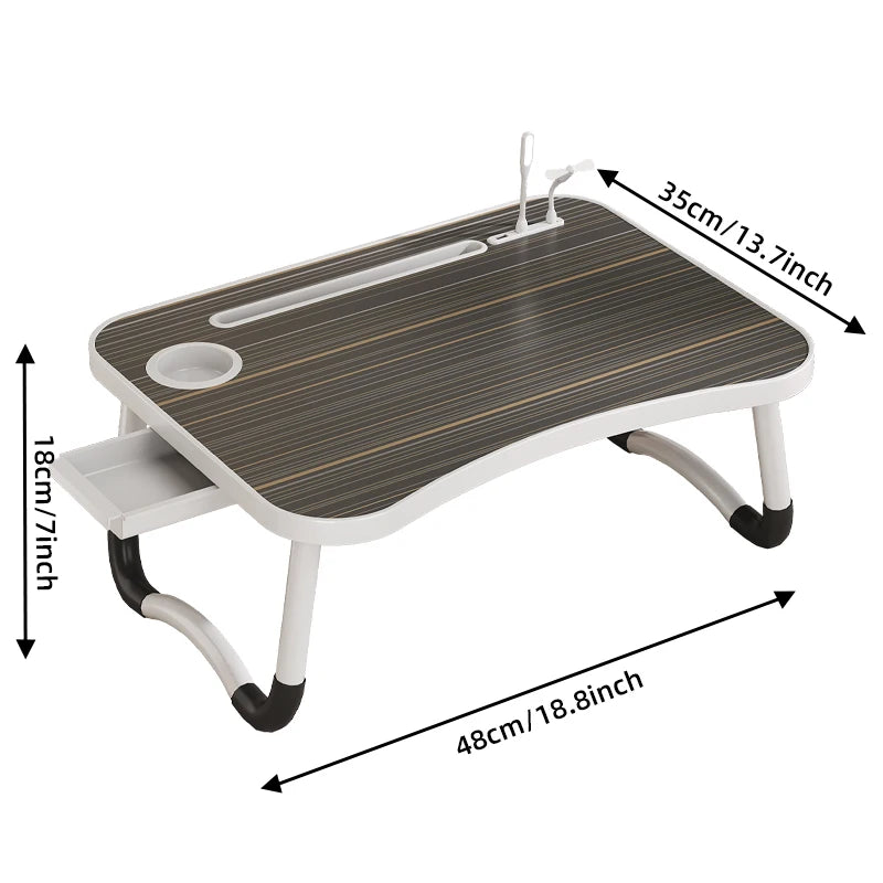 Lap Desk with Tablet Slot, Foldable Laptop Table with Storage Drawer for Bed