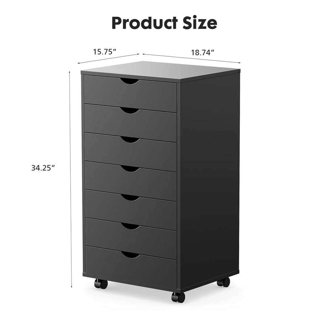 7-Drawer Wooden Mobile Storage Cabinet with Rolling Wheels