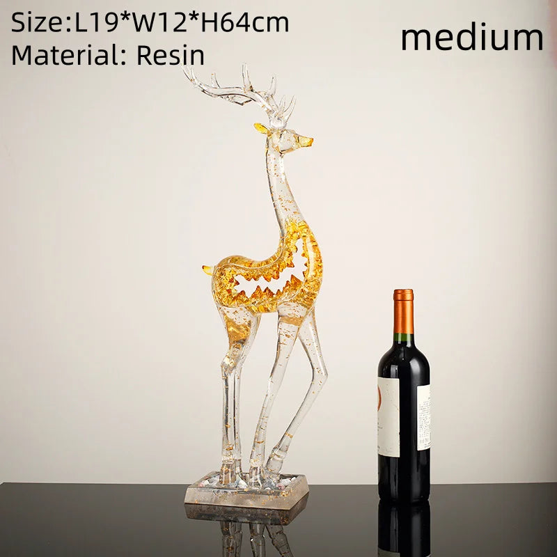 Modern Transparent Gold Foil Elk Sculpture Tabletop Figurine for Home Decor