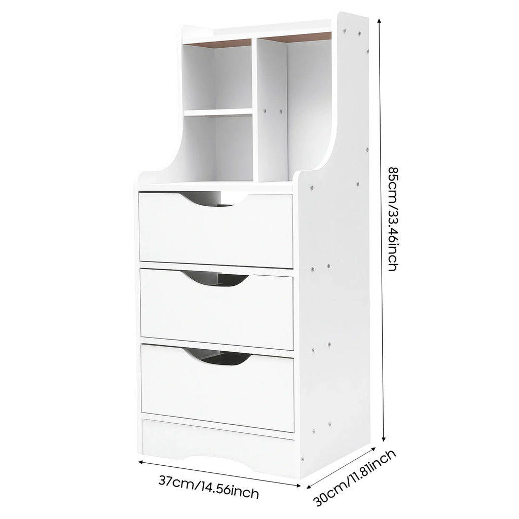 Tall Nightstand with 3 Drawers Vertical Bedside Cabinet for Bedroom Study