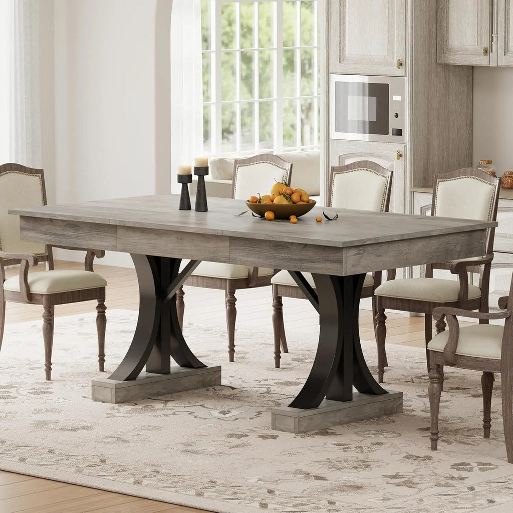 180.3cm Dining Table with 2 Drawers Industrial Rectangular Kitchen Table