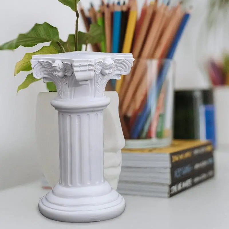 Classic White Roman Pillar Resin Statue Tabletop Ornament for Home Decor