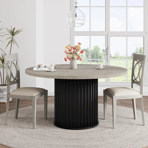 120cm Round Dining Table for 4-6 People Wood Kitchen Table Metal Pedestal Base Grey