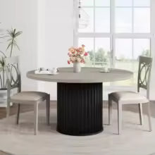120cm Round Dining Table for 4-6 People Wood Kitchen Table Metal Pedestal Base Grey