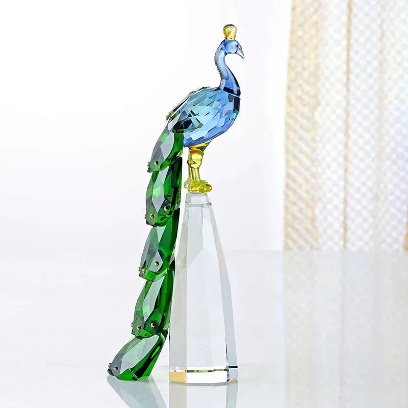Modern Crystal Peacock Sculpture Tabletop Figurine for Home Decor