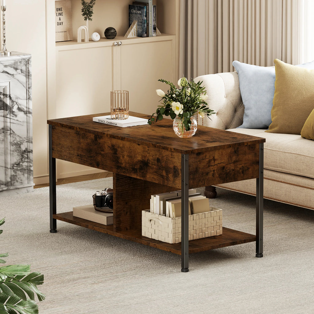 99cm Modern Lift-Top Coffee Table Wooden Living Room Storage Table