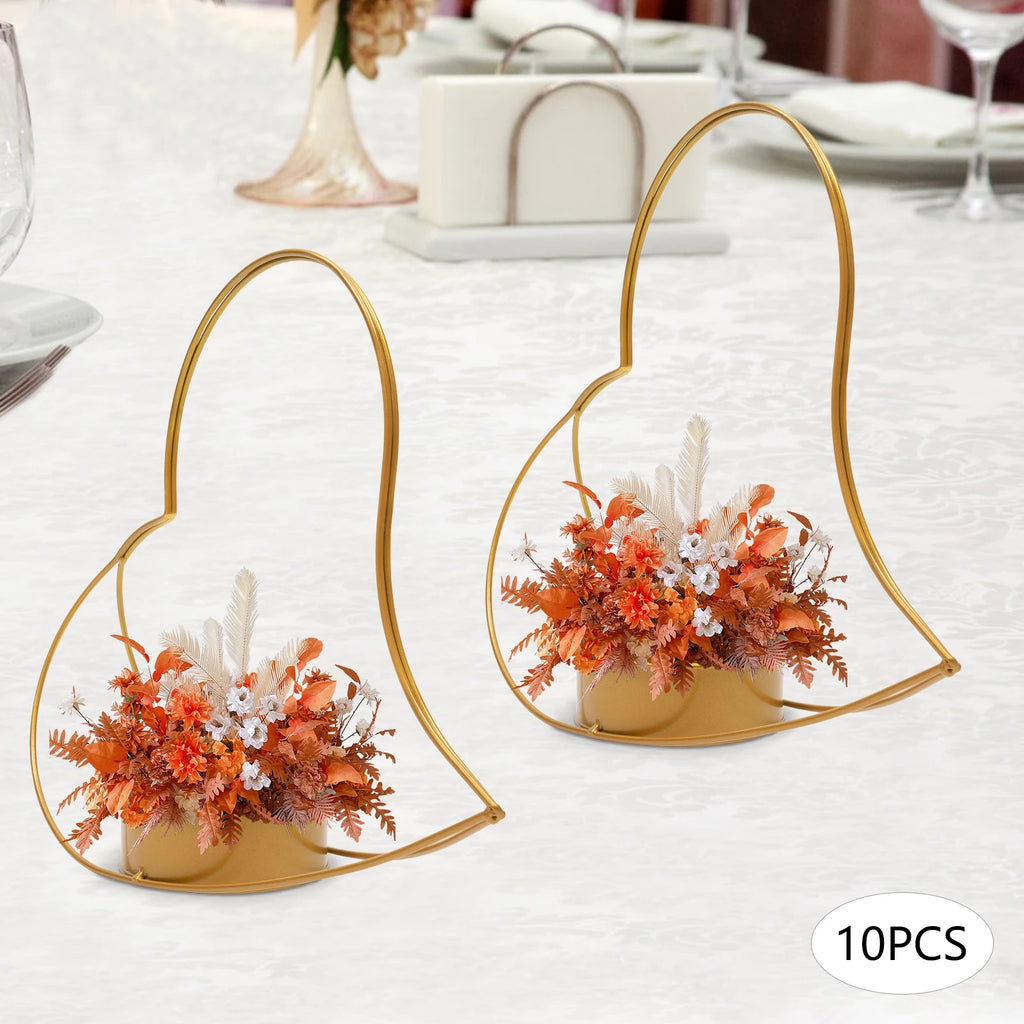 Romantic Iron Floral Basket Stand for Tabletop Decor
