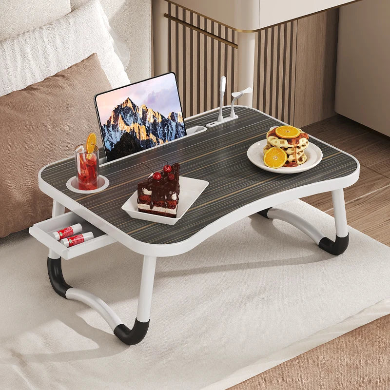 Lap Desk with Tablet Slot, Foldable Laptop Table with Storage Drawer for Bed