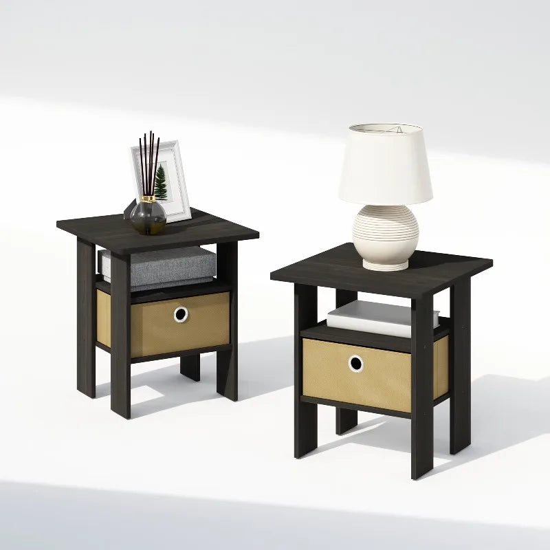 44cm Modern Bedside Table Set of 2 with Bin Drawer Nightstand