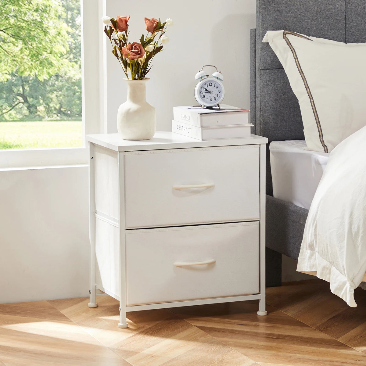 Modern Nightstand with 2 Fabric Drawers Bedside Table End Table