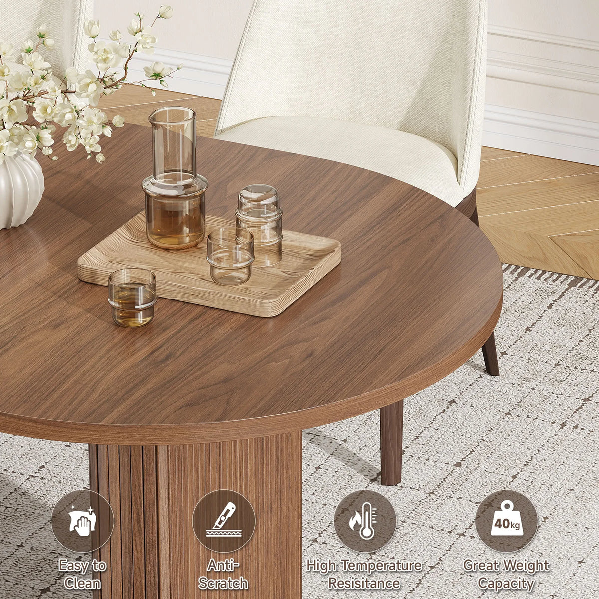 177.8cm Oval Dining Table for 6 to 8 People with Storage LED Light