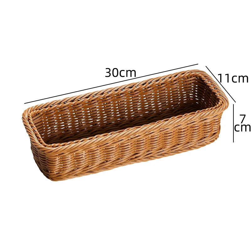 Vintage Rectangle Plastic Imitation Rattan Basket Tabletop Ornament for Home Decor