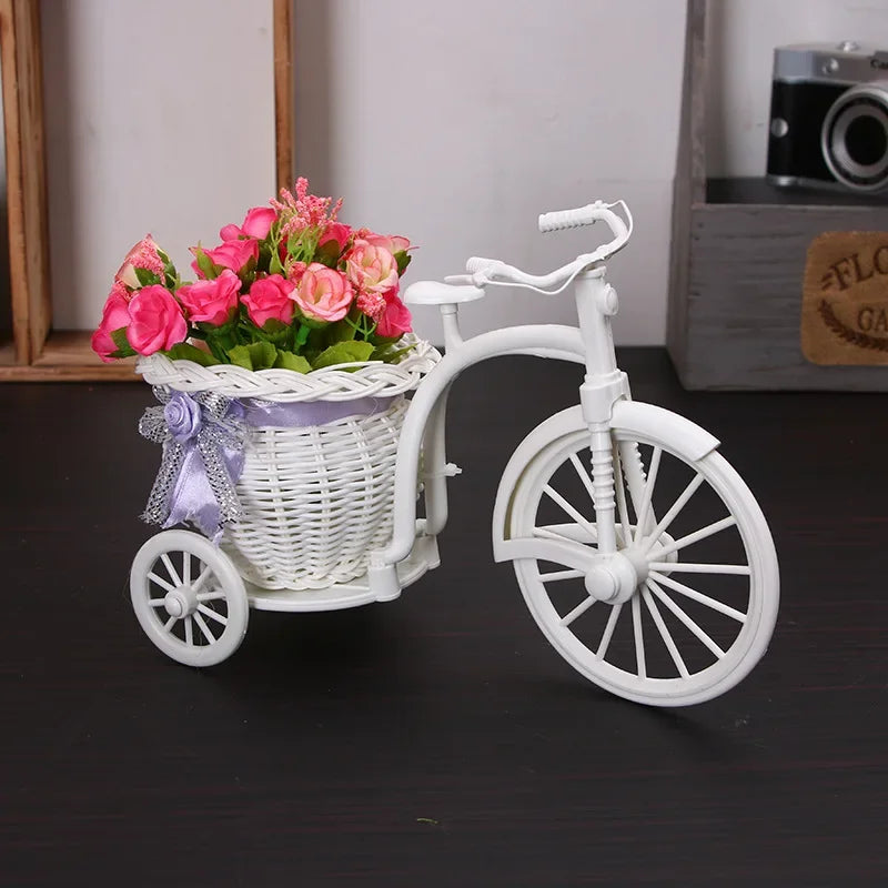 Creative Tricycle Flower Basket Tabletop Ornament for Home Decor