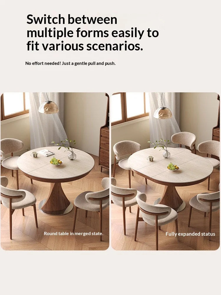 Modern Sintered Stone Dining Table Curved Edge Extendable Kitchen