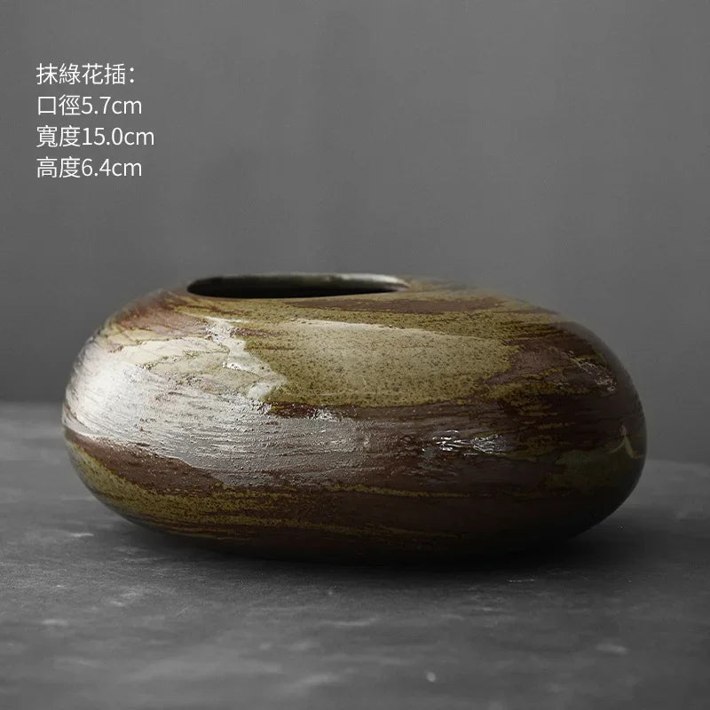 Japanese Style Terracotta Flower Vase Tabletop Ornament for Home Decor