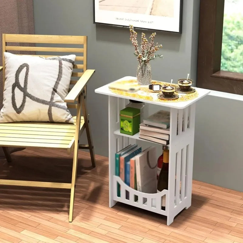 Modern Small Bedside Table with Storage Shelf and Drawer White