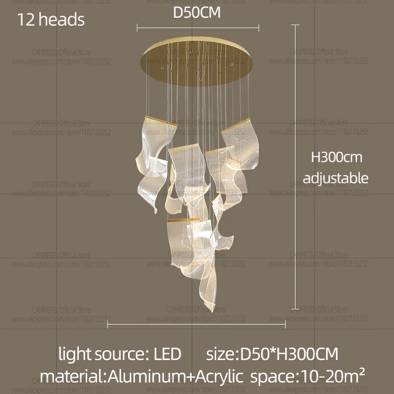Modern LED Chandelier Aluminum Acrylic Pendant Light for Living Room