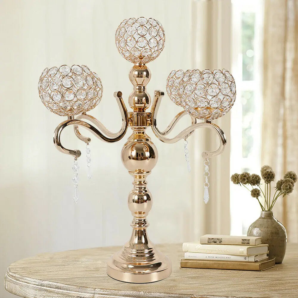 Modern Luxury 5-Arm Crystal Candle Holder Tabletop Ornament for Home Decor