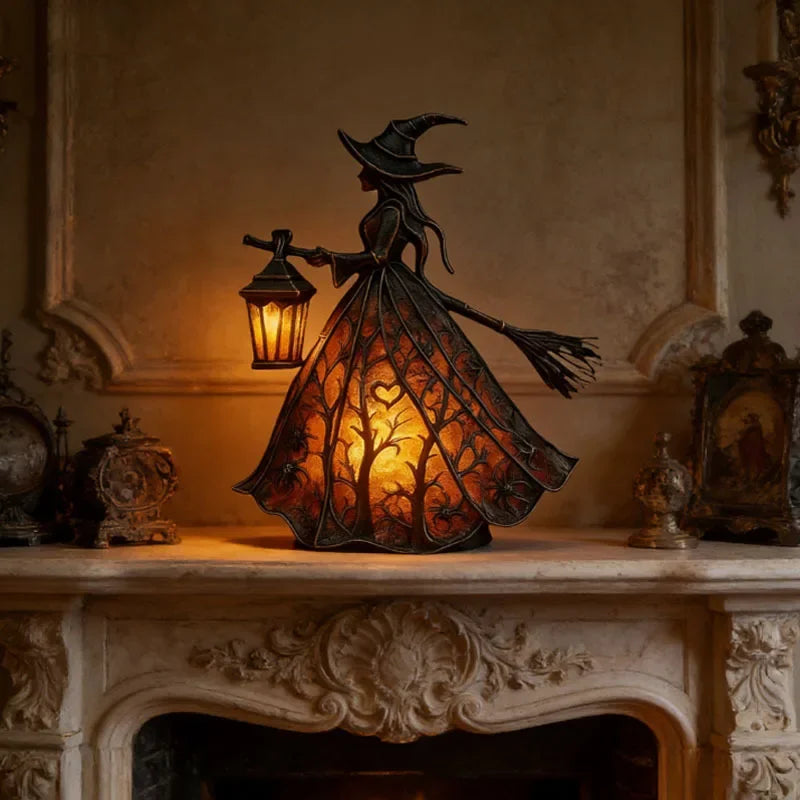 16cm Gothic Resin Halloween Witch Lamp Statue for Tabletop Decor