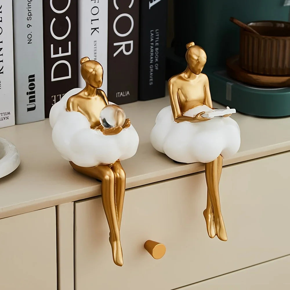 Modern Resin Cloud Girl Sculpture Tabletop Ornament for Home Decor