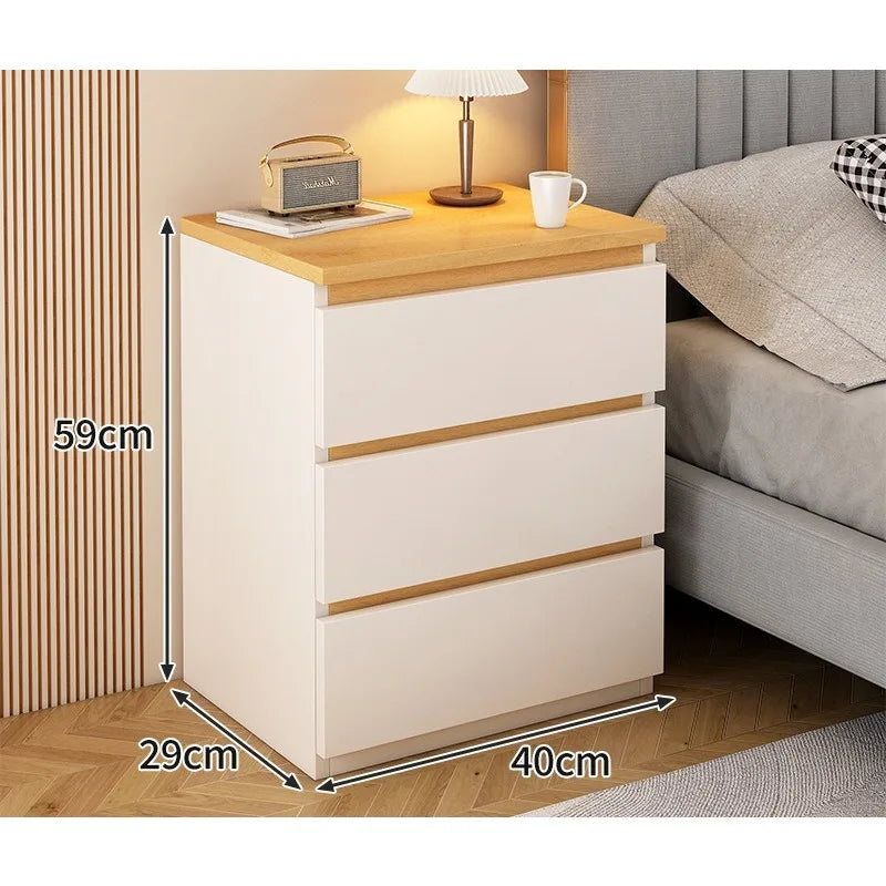 Modern Wooden Bedside Table with Storage Drawers
