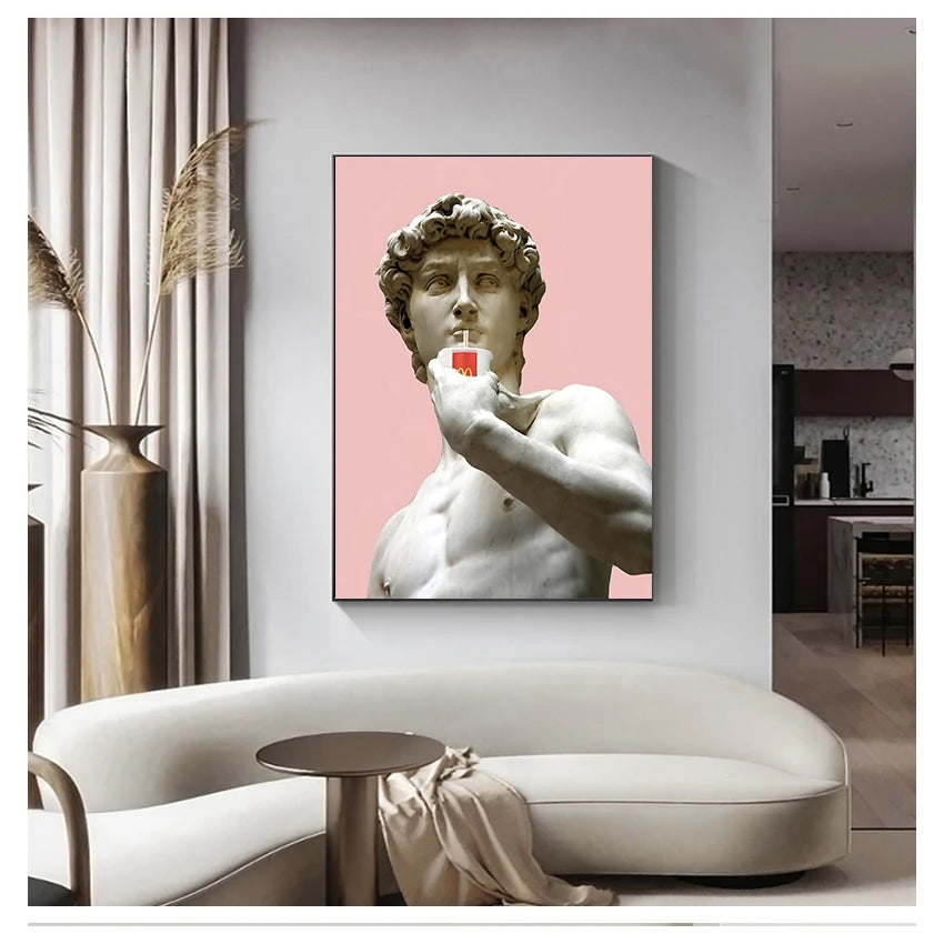 Modern Vaporwave David Statue Canvas Wall Art Print for Living Room