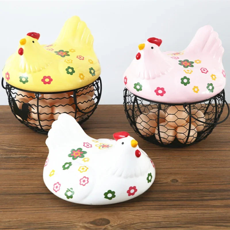 Ceramic Hen Kitchen Garlic Bread Storage Basket Container