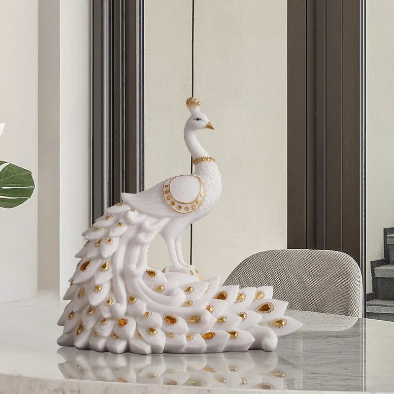 Vintage Sandstone Peacock Sculpture Tabletop Figurine for Home Decor
