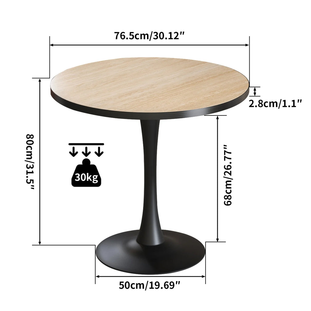 77cm Round Dining Table for 2-3 People Sintered Stone Top Stable Base Coffee Table Circle Kitchen Tables Chairs Not Included