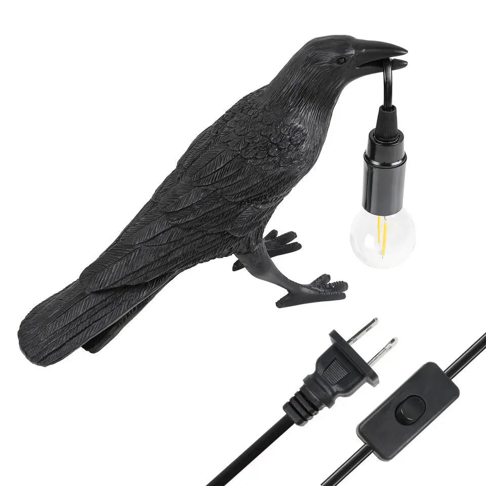 Resin Lucky Bird Crow Wall & Table Lamp Night Light Free Bulb