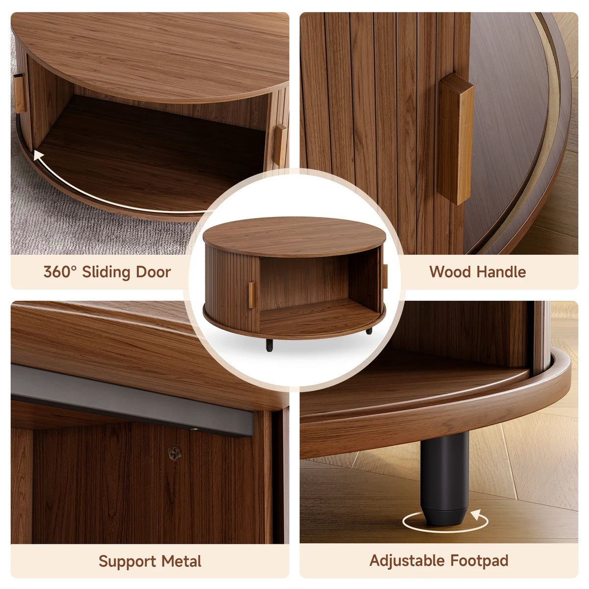 Round Coffee Table with Storage 80x80x40 cm Walnut