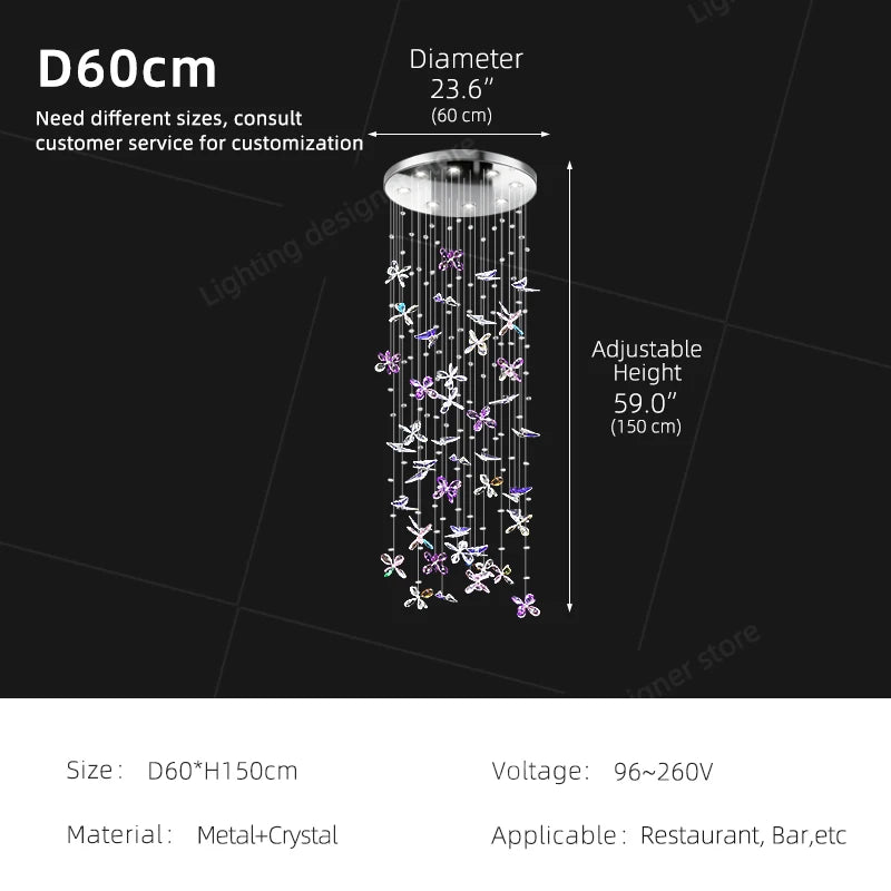 Crystal Butterfly LED Chandelier Dining Room Kitchen Island