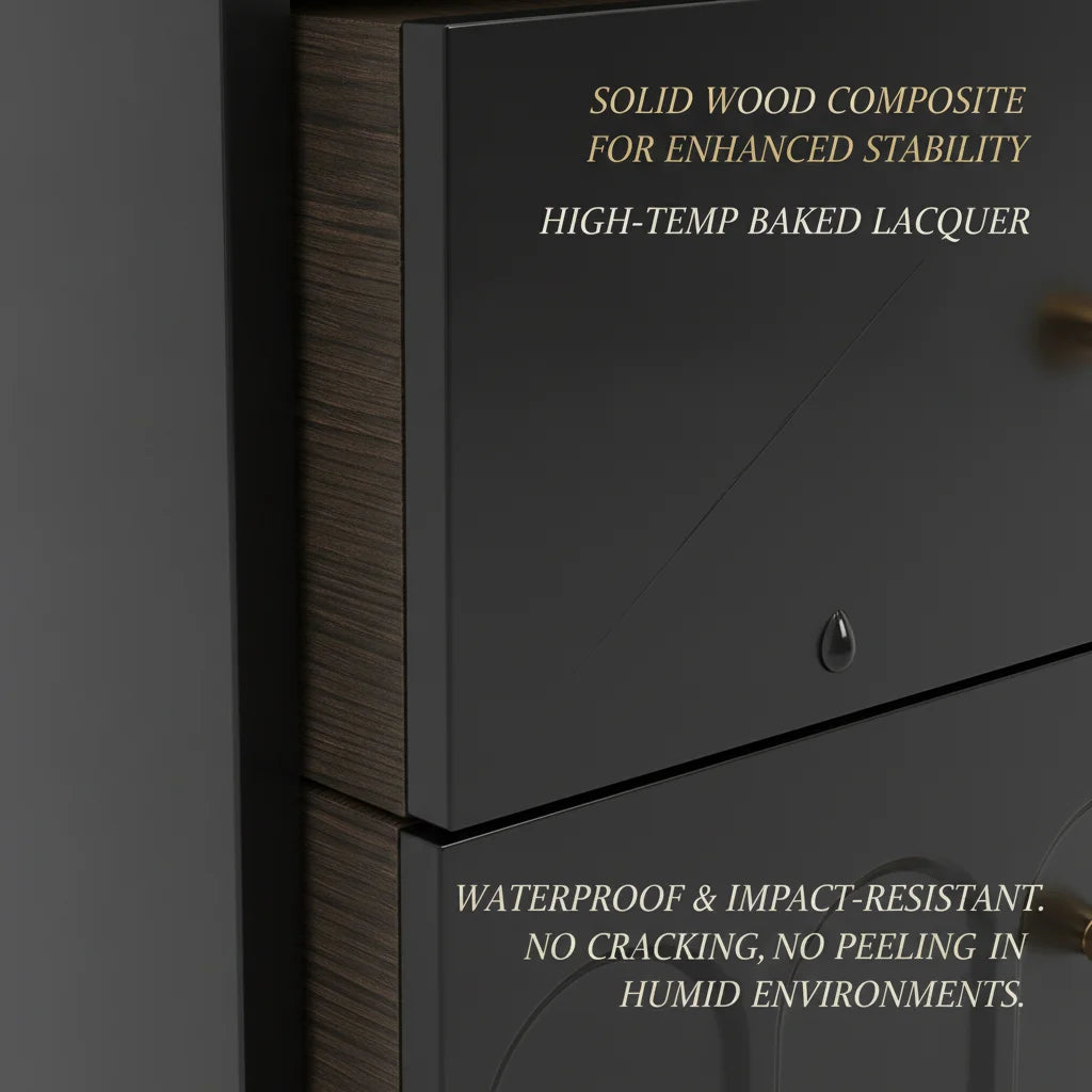 Retro Black 2-Drawer Wooden Nightstand with Metal Handles