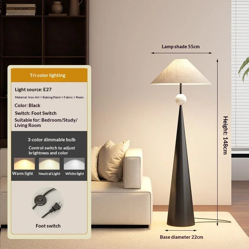 Zen Wabi Sabi Floor Lamp with Fabric Shade for Living Room Bedroom
