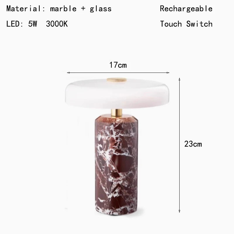 Natural White Marble Table Lamp USB Charge Glass Shade