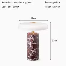 Natural White Marble Table Lamp USB Charge Glass Shade