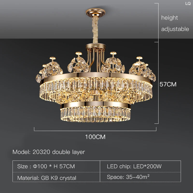 Postmodern Double-Layer Crystal LED Pendant Light for Living Room Villa